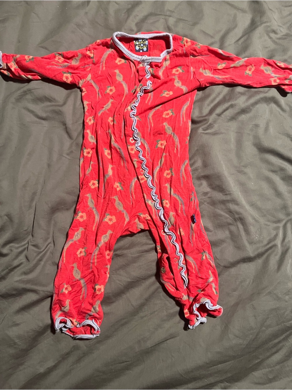 Kickee Pants Red Floral Ruffle Zip Footie